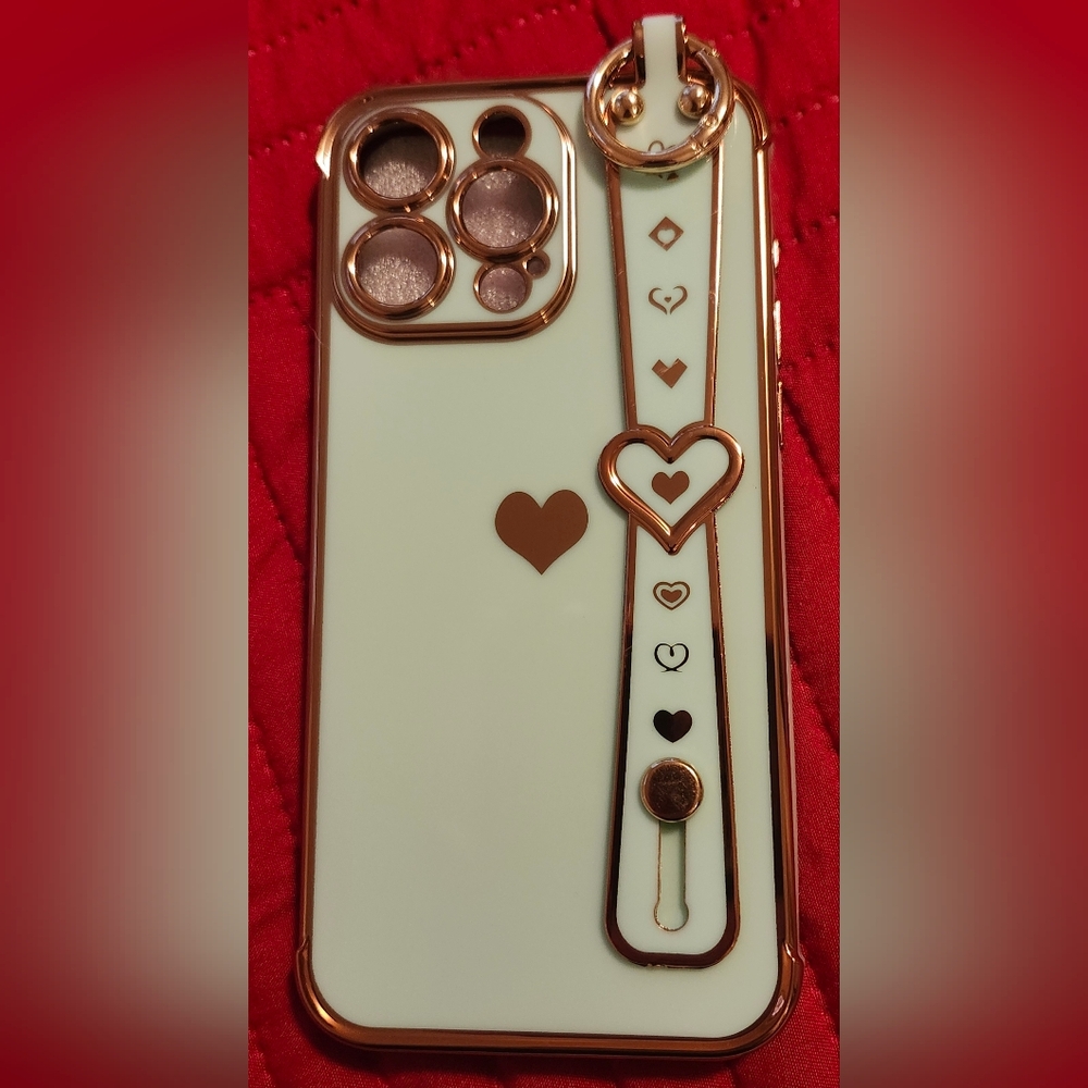 iPhone 15 Pro Max Heart Design Phone Case - Teal and Gold New